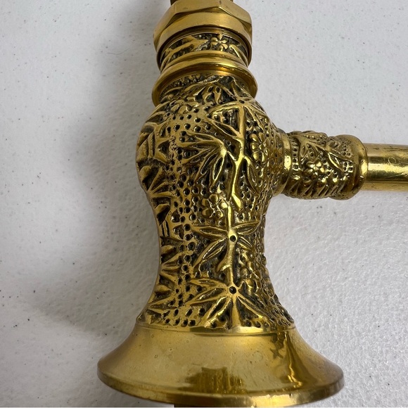 VTG Pair Embroidered Brass Decorative Ornate Separate Hot Cold Sink Faucets - Picture 5 of 16